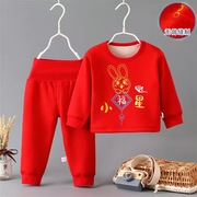 儿童套装冬季男女童加绒外衣中国风，婴儿连体衣宝宝保暖喜庆拜年服