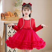儿童粉色礼服公主裙子宝宝蓬蓬纱裙女童红色连衣裙套装大童演出服