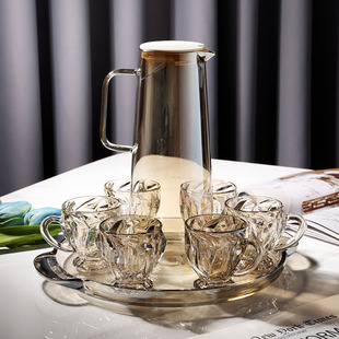 高颜值创意玻璃杯家庭喝水防烫带把杯子待客泡，茶杯咖啡杯具套装