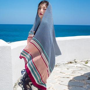 2023旅游度假拍照防晒披肩丝巾棉质民族风几何菱形丝巾围巾