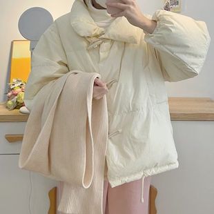 韩系奶黄色棉服女士冬季加厚小个子牛角扣短款面包服甜美棉衣外套