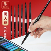 黑天鹅水彩笔黑杆圆松鼠毛绘画笔美甲水彩颜料动物毛美术刷勾线笔