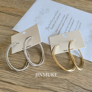 JINMUKE韩国进口东大门时尚耳饰品小众气质椭圆双层ins气质耳钉圈