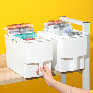 厨房多功能塑料储物盒双把手简约风整理收纳盒，碗碟杂物调料收纳筐