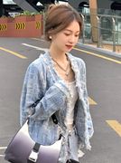 蓝色小香风短外套女春季设计感女学生韩版复古牛仔夹克上衣潮