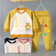 新生婴儿男女宝宝秋衣秋裤，两件套装纯棉，对襟开衫背带开档裤外穿秋