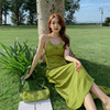 法式设计感果绿色修身显瘦露背吊带长裙女夏季三亚海边度假连衣裙