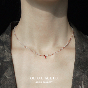 OLIO E ACETO 水晶红玛瑙串珠项链 原创设计手工磨砂肌理锁骨链