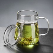 月牙玻璃泡茶杯耐热带把过滤茶漏一体，家用茶水分离大容量杯子茶具