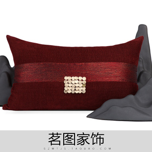 新中式样板房间腰枕红色手工钉珠绣珠金色抱枕沙发靠包现代靠垫