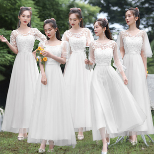 伴娘服2022白色长款简约大气，仙气质伴娘，姐妹团平时可穿礼服女
