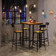 美式实木小方桌简约家用正方形酒吧吧台桌咖啡桌椅组合高桌高脚桌