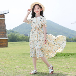 韩版童装女童雪纺裙子夏装2023中大童洋气儿童夏季女孩连衣裙