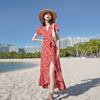 三亚旅行穿搭沙滩裙女红色碎花波西米，亚一片式海边度假连衣裙夏季