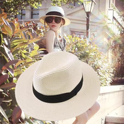 夏季度假沙滩帽女三折边英伦礼帽，女中年男夏天遮阳爵士巴拿马草帽
