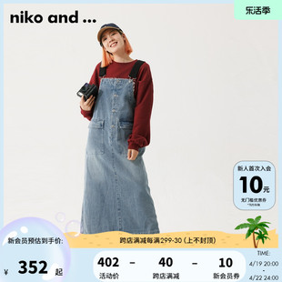 niko and ...连衣裙2024春季时尚休闲潮流开衩牛仔背带裙980042