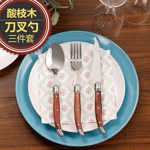 木柄牛排叉盘子套装，高档西餐餐具，家用西餐叉两件套欧式叉子