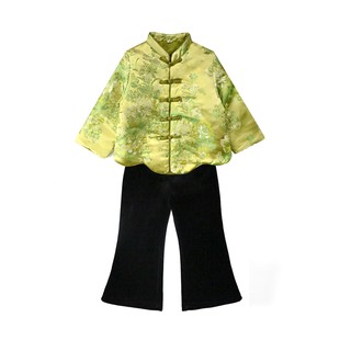 中式童装秋冬织锦缎对襟，棉衣唐装下摆波浪，儿童刺绣夹棉上衣
