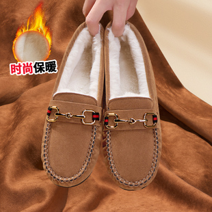 棉鞋女冬加绒老北京布鞋一脚蹬，毛毛鞋懒人保，暖冬款平底女式豆豆鞋