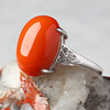亲宝水晶满肉火焰红天然南红玛瑙戒指指环，925银镶嵌
