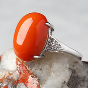 亲宝水晶满肉火焰红天然南红玛瑙戒指指环925银镶嵌