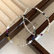 BABA STORE纯银手链原创设计彩色天然石碎银珠手串简约个性转运