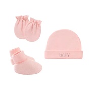 新生儿纯棉胎帽3件套防抓手套脚套婴儿帽，手脚套休闲帽子宝宝