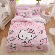 hellokitty儿童纯棉床上四件套100全棉女孩kt猫卡通被套床笠三件3