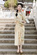 春夏新中式改良旗袍两件套 长裙花色高腰通勤长袖图片色动漫
