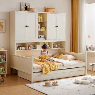 儿童房衣柜床一体靠墙小户型省空间儿童拖床床加衣柜组合套装