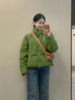 胖妹妹绿色立领短款羽绒棉服，女冬季韩版保暖宽松面包服外套