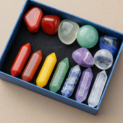 七彩混色天然水晶矿石原石，标本六角柱摆件玛瑙，玉石标本盒礼物儿童