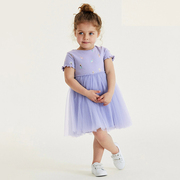 夏装女童连衣裙甜美紫色，蓬蓬裙婴儿宝宝公主裙网纱裙，生日礼服