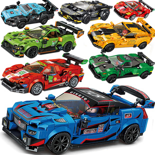 拼装玩具组装汽车跑车男生儿童，小颗粒积木拼插男孩，益智力回力赛车