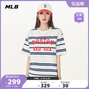 MLB 男女情侣条纹T恤印花短袖休闲时尚潮23TSV04