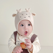 婴儿帽子秋冬季洋气可爱小鹿造型纯棉胎帽新生护囱门保暖护耳帽潮