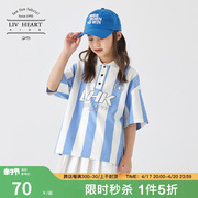 日本livheart女童条纹，polo衫夏季2024儿童，短袖t恤女大童夏