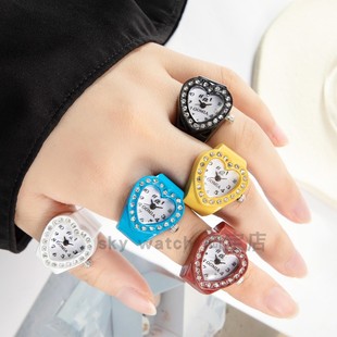 心形戒指手表女表手指表，糖果色表趣味韩版生日礼物表