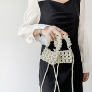 法式小香风珍珠包包夏复古古典仙女手工编织串珠包手机包斜跨小包