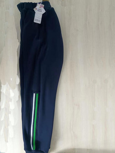 四季大码纯棉男女校服裤子藏青色5厘米拼接白加绿杠运动团体长裤