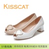 KISSCAT接吻猫2024中粗跟鱼嘴羊皮浅口女单鞋KA43108-11