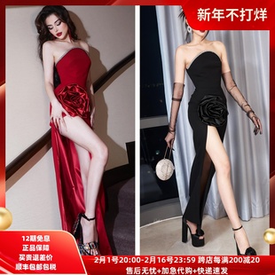 越南设计师mael femme 2023年无袖拱形前胸立体花开衩性感连衣裙