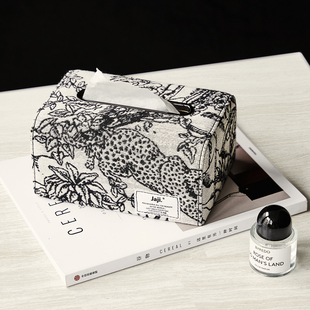 复古提花皮革创意家用餐巾纸盒，高档轻奢高级感北欧风纸巾盒黑色