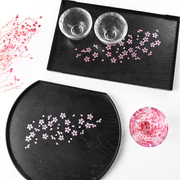 日本进口日式樱花纹托盘，长方形半圆形塑料仿木纹茶盘茶具托盘小