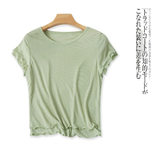 短袖蕾丝t恤夏季新外贸(新外贸，)女装时尚修身圆领，套头纯色弹力上衣28953