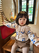 韩国童装春季女童针织开衫，洋气樱桃印花毛衣外套宝宝甜美小外搭