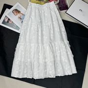 裙子高级感立体刺绣花朵半身裙女夏季白色大摆伞裙a字长裙