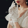 时尚韩式甜美新娘婚纱缎面礼服手套蕾丝蝴蝶结白色弹性全指手套女