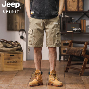 jeep夏天多口袋工装短裤，宽松直筒休闲短裤，五分裤中裤大码卡其马裤