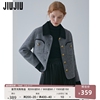 JIUJIU法式撞色翻领小香风羊毛短外套女冬季高级感气质双面呢外套